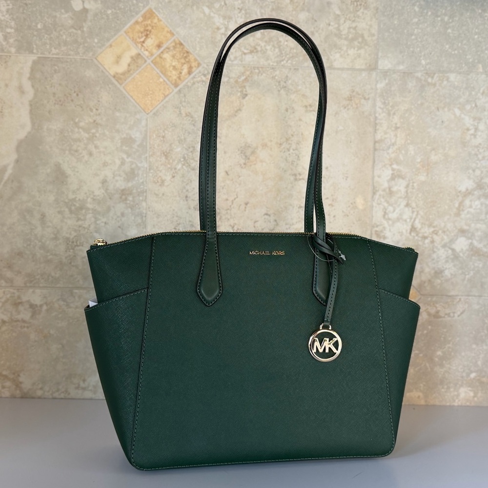 Michael Kors Marilyn LG Shoulder Tote Bag Dark Green - Picture 3 of 14